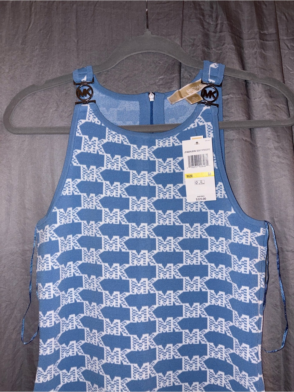Michael Kors Light Blue and White MK Logo Knit Tank Dress